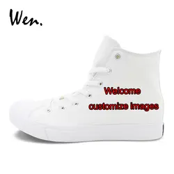 Вэнь Белый Высокая парусиновая обувь для хип-хопа Пользовательские Ручная роспись обувь Добро пожаловать настройки изображения принять