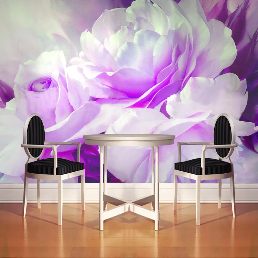

Non-woven Printing Wall Paper High Quality Oil Painting Purple Peony Wall Mural Custom Living Room Bedroom Wall Decor Wallpaper