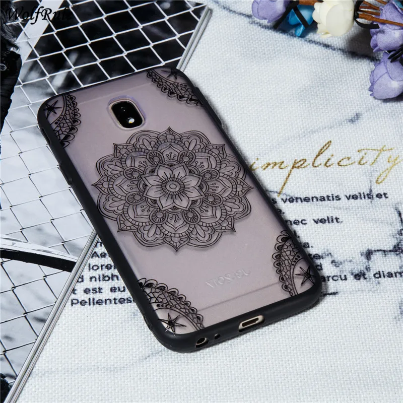 For Cover Samsung Galaxy J5 2017 Case Embossed Lace Flower Phone J530 5.2'' |