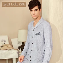 Пижама Qianxiu модная Лоскутная Мужская пижама для влюбленных Kintted Мужская домашняя одежда для пар 18139
