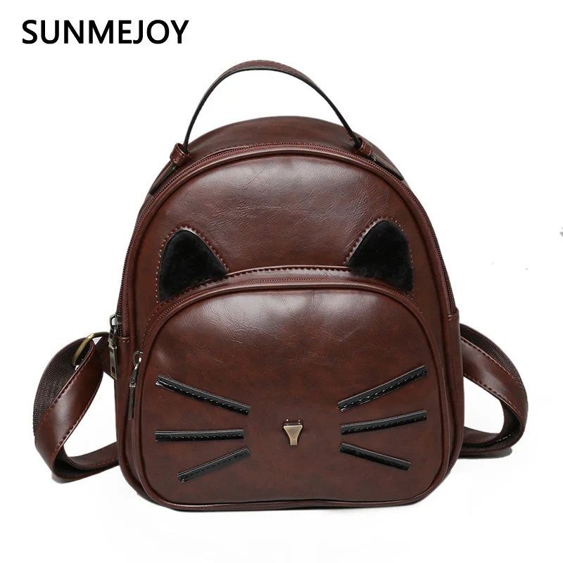 

SUNMEJOY Students PU Leather Backpack Lovely Cat rucksack For Teenage Girls School Bags Lady's Preppy Style Backpack Travel bag