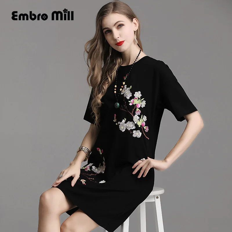 High end summer Retro women folk custom embroidery big flower Raglan