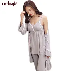 Fdfklak сезон: весна–лето Высокое качество комплект из 3 предметов пикантные Pijama для Для женщин хлопок спальные одежда Для женщин Pijamas пижамы