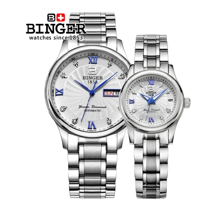 Original Binger Fashion personality couple watches Analog full steel case Casual Wristwatch Automatic women s lover