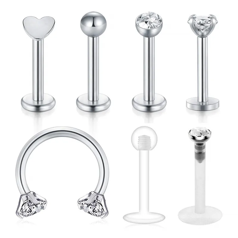 

Cartilage Tragus Earrings-16G 20G Stainless Steel Internally Threaded Labret Monroe Medusa Lip Ring Rook Helix Earring Stud Barb