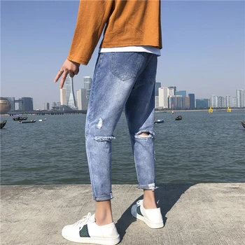 

Summer New Jeans Men's Slim Fashion Casual Tear Hole Denim Pants Man Streetwear Trend Wild Hip Hop Trousers Male Clothes