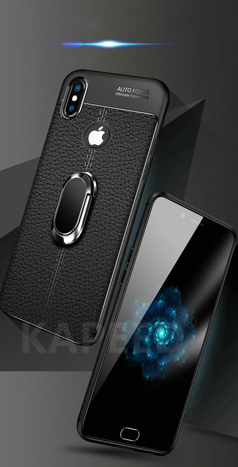 Capped для Iphone 6 6S 7 8 Plus роскошный Личи кожаный магнитный кольцо мягкое Силиконовое чехол для телефона для Iphone X XR XS Max чехол Fundas