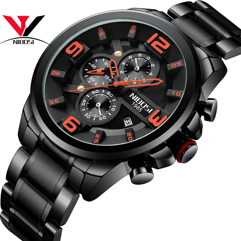 NIBOSI Reloj Hombre мужские часы Топ бренд Роскошные спортивные часы для мужчин часы люксовый бренд водонепроницаемые полностью стальные
