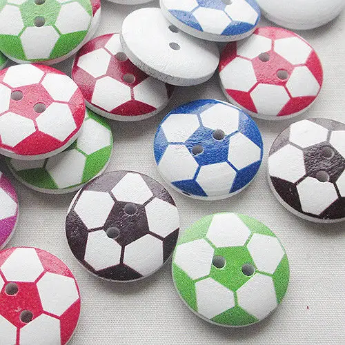 

White Ground Ball Football Game Pattern Round 2 Holes Wooden Buttons Scrapbooking Random Mixed 20mm 200PCs