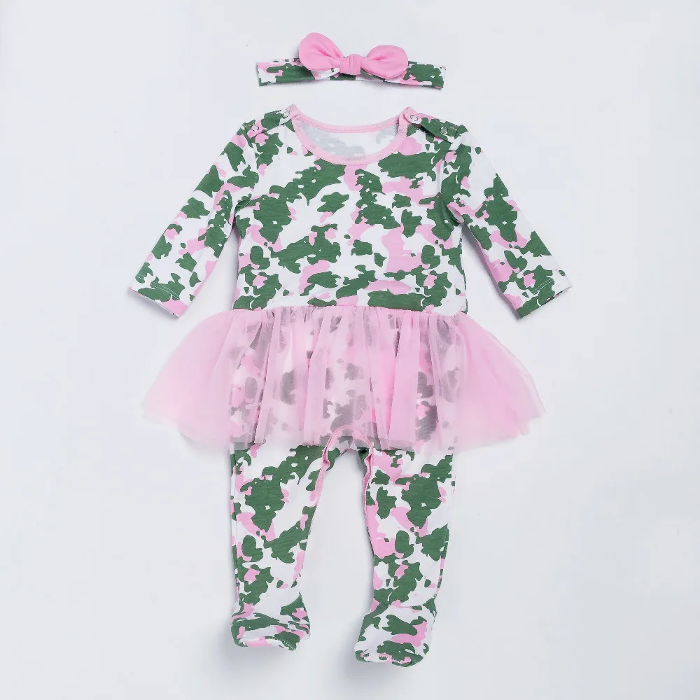 

Fashion Army Dress Bodysuit for Baby Girls YK&Loving Cotton Autumn New Baby Clothes with Mesh 2017 Newborn Clothing for 0-2year