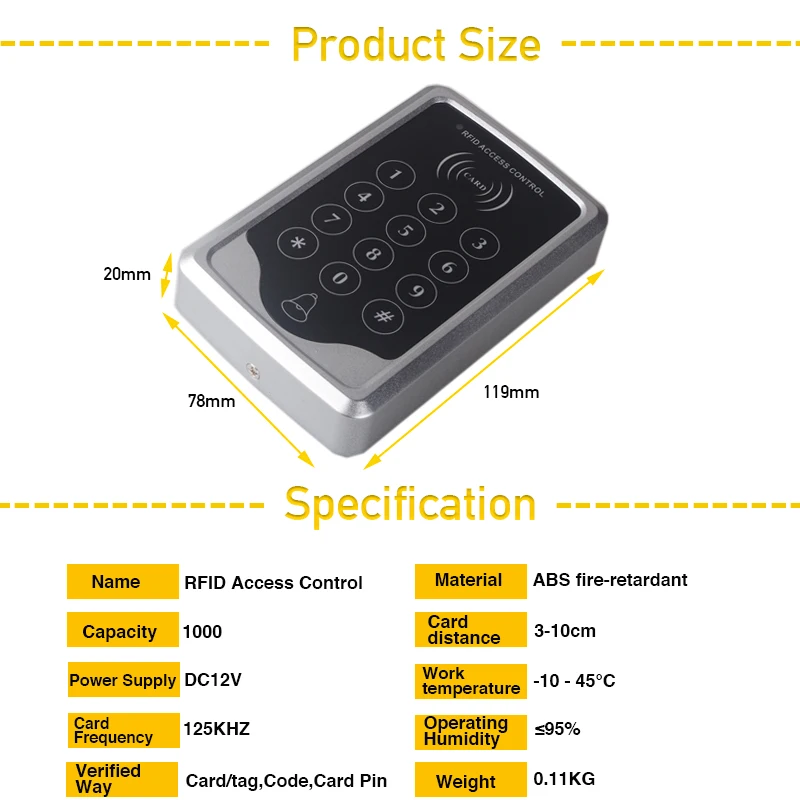 1000 пользователей дверь емкости системы доступа одной двери RFID считыватель с клавиатурой доступа Управление