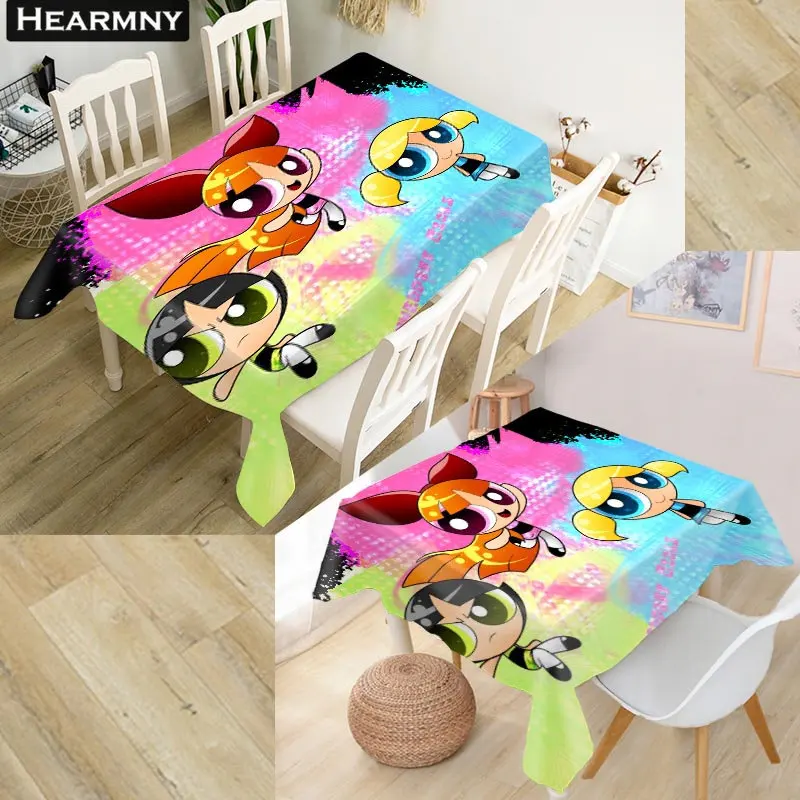 

HEARMNY Powerpuff Girls Reboot Tablecloth Oxford Fabric Square/Rectangular Dust-proof Table Cover For Party Home Decor TV Covers