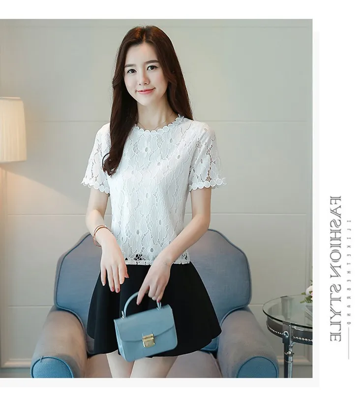 2018 New Summer Blouses Shirts Women Fashion Hollow Lace Tops Women Blouse O-neck Short Sleeve Female Shirts Blusas Mujer (4)