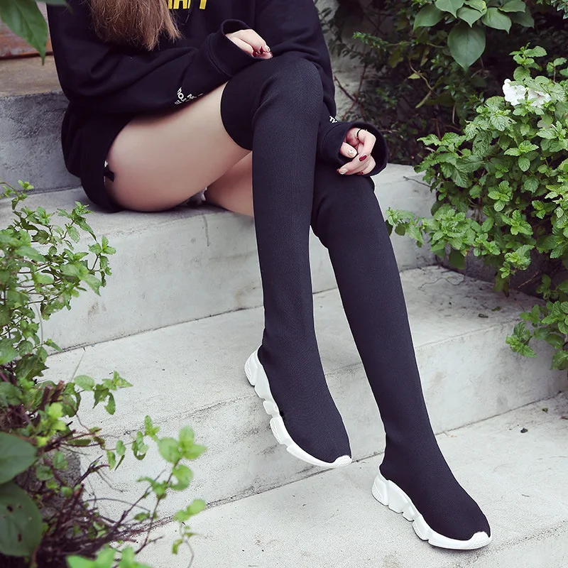 

2018 spring and summer new elastic stockings and ankle boots wild simple trend casual solid color high-top women's shoes