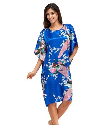 Chinese Women Silk Home Dress Robe Summer Lounge Nightshirt Short Sleeve Sleepwear Nightgown Plus Size 6XL A-073 women sleepwear sleepwear pajamas silk robe women dress