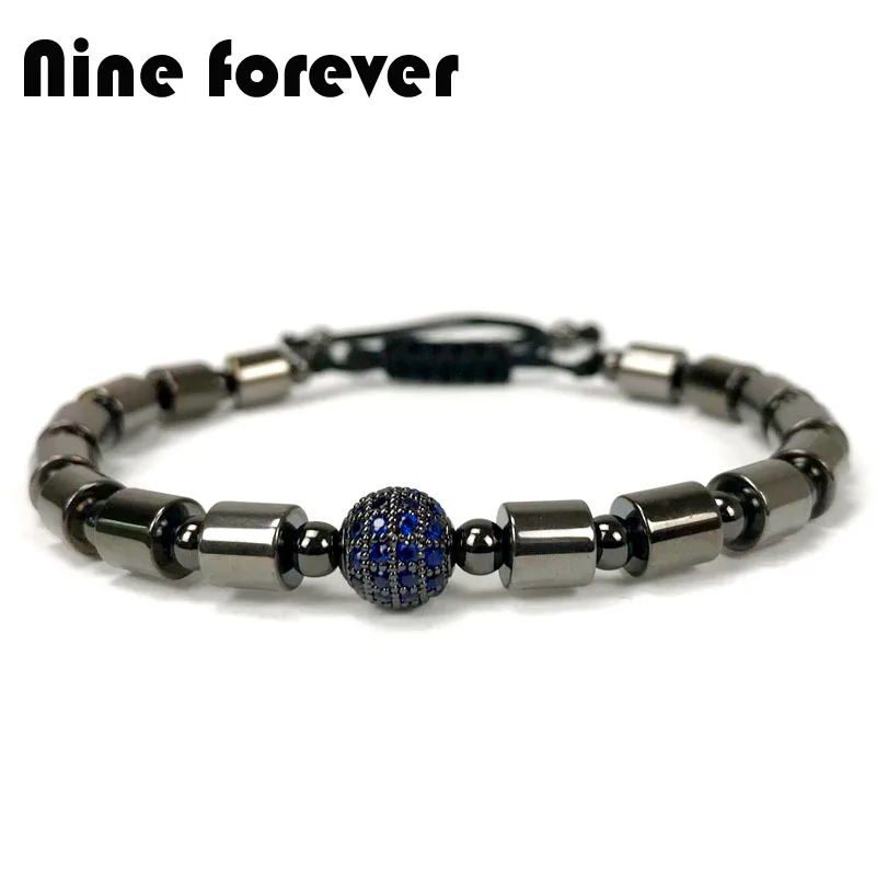

Nine forever natural stone bracelet men jewelry Imperial hematite CZ ball charm bracelets for women pulseira masculina gift