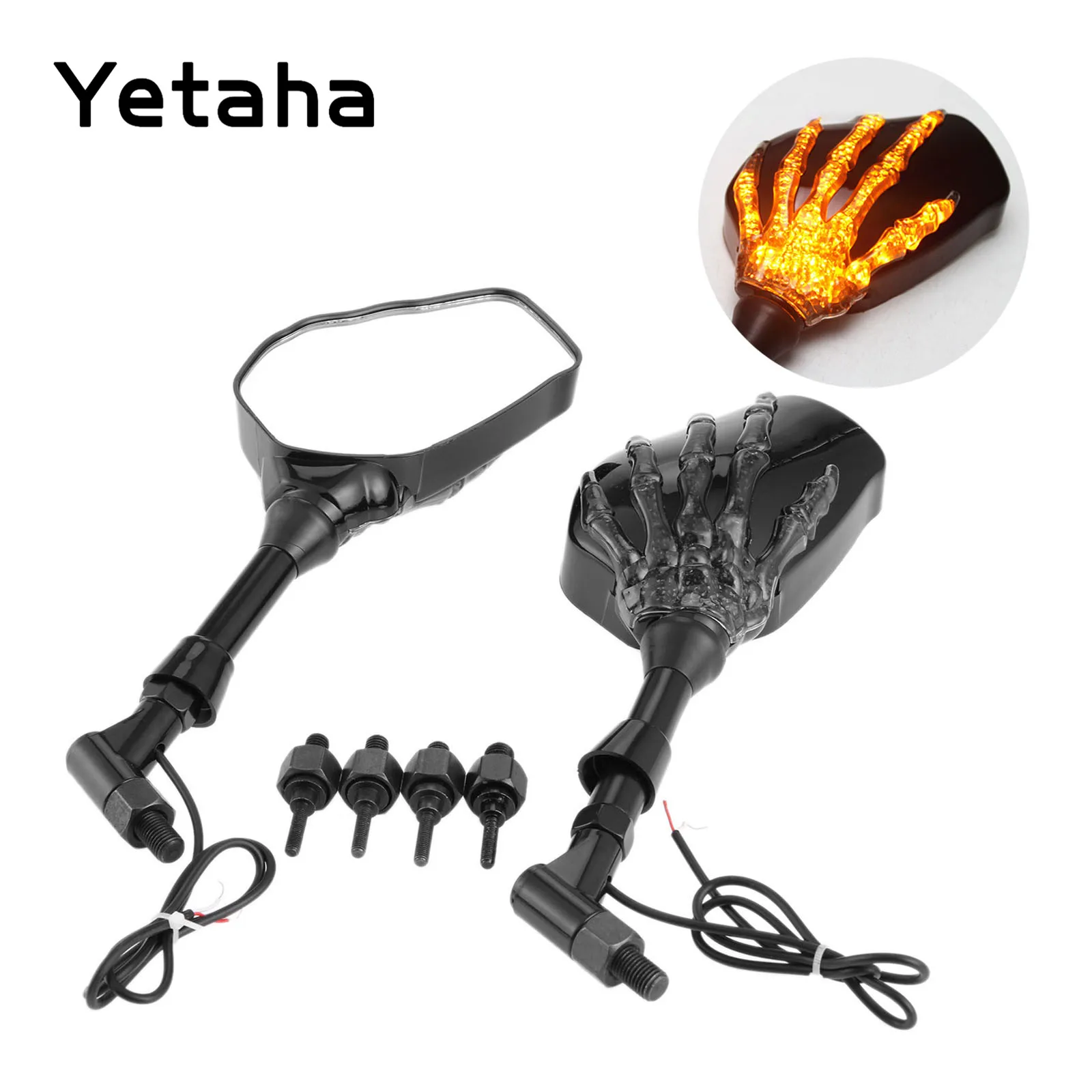 Yetaha черный 8 мм 10 мотоциклетное боковое зеркало с черепом Интегрированный