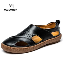 MAISMODA/летние мужские шлепанцы из натуральной кожи; коллекция года; модные Нескользящие сандалии с металлической пряжкой; пляжная обувь для мужчин; YL267