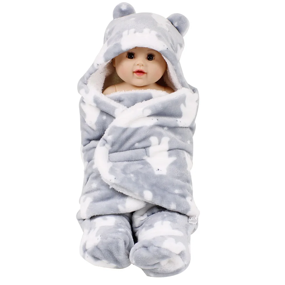 

Coral Fleece Warm Newborn Baby Sleeping Bag Grey Bear Sleepsack Swaddle Wrap Infant Toddler Stroller Quilt Blanket Soft Bedding