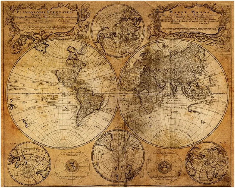 Old World Map Vintage Globe Matte Brown Paper Poster Wall Table Decor Mat Retro