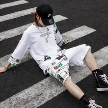 Одежда для Instagram летние мужские комплекты футболки брюки белый цвет Половина рукава хип хоп стильные