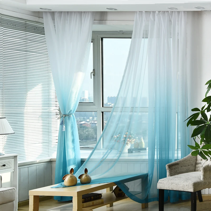 Gradient Color Modern Curtains for Living Room Bedroom Sheer Fabrics Voile Tulle Curtains Window Decoration Drapes 3