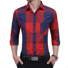 Мужские рубашки в клетку модные корейские повседневные рубашки с длинными рукавами мужские хлопковые дышащие рубашки Красная мужская одежда