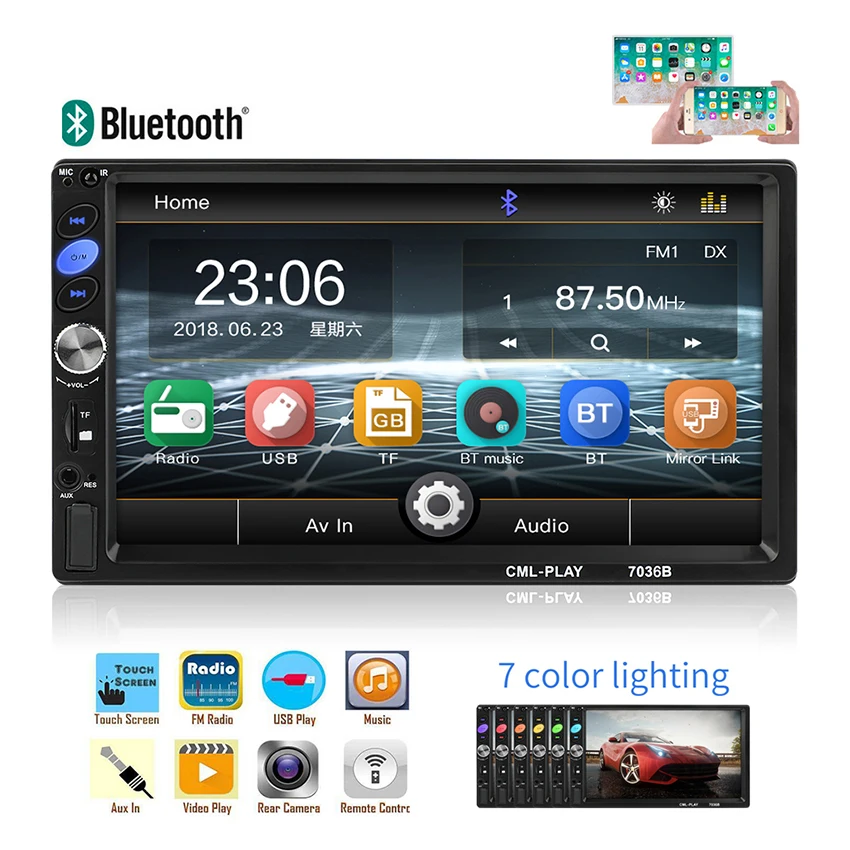 

Double Din Car Radio 7''Resistance Touch Screen Autoradio Bluetooth USB AUX TF Support Rear View Camera Mirror Link Mobile Phone