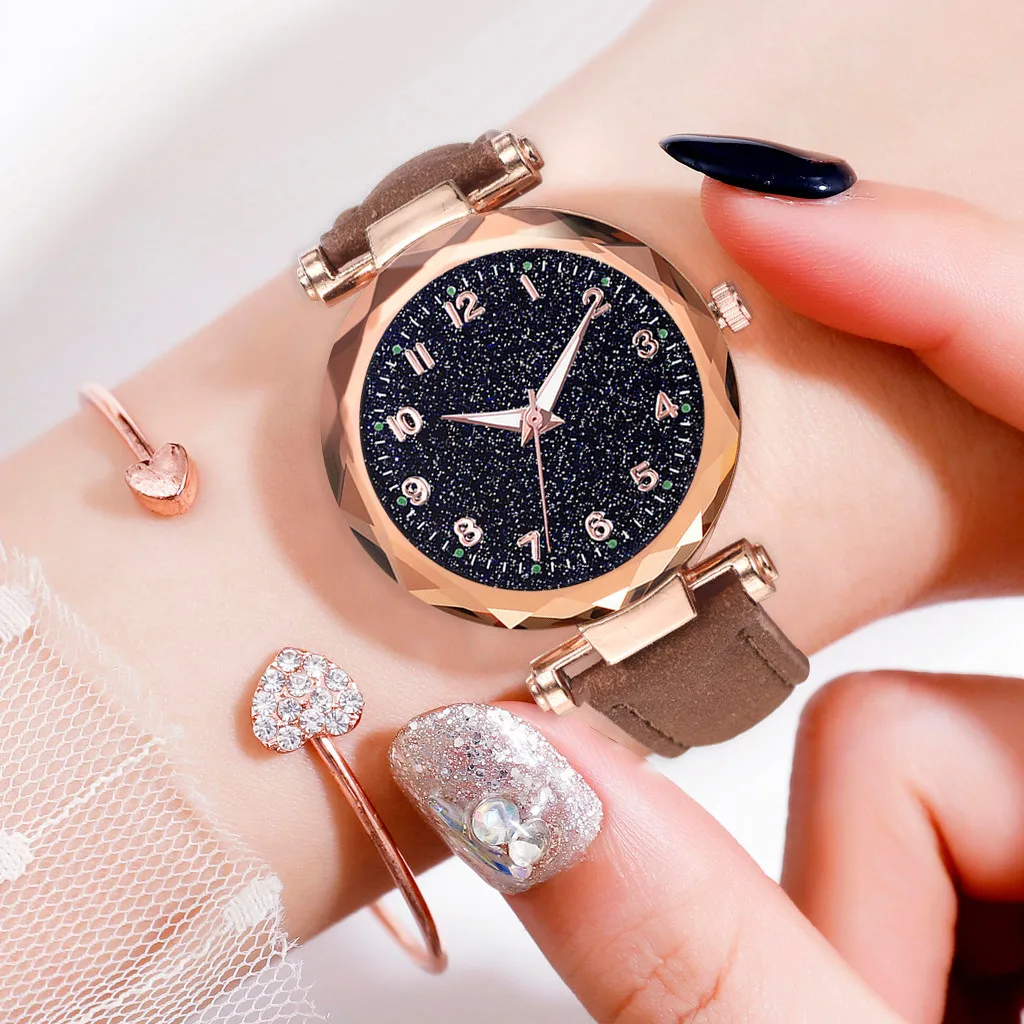 

Women's Watches Skmei smart watch women reloj hombre Luxury Leather Belt Quartz Watch Creative Glass Starry Sky Dial Women #50