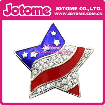 

Patriotic Star Shape Rhinestone American Flag Brooch Pin Free Shipping 50mm