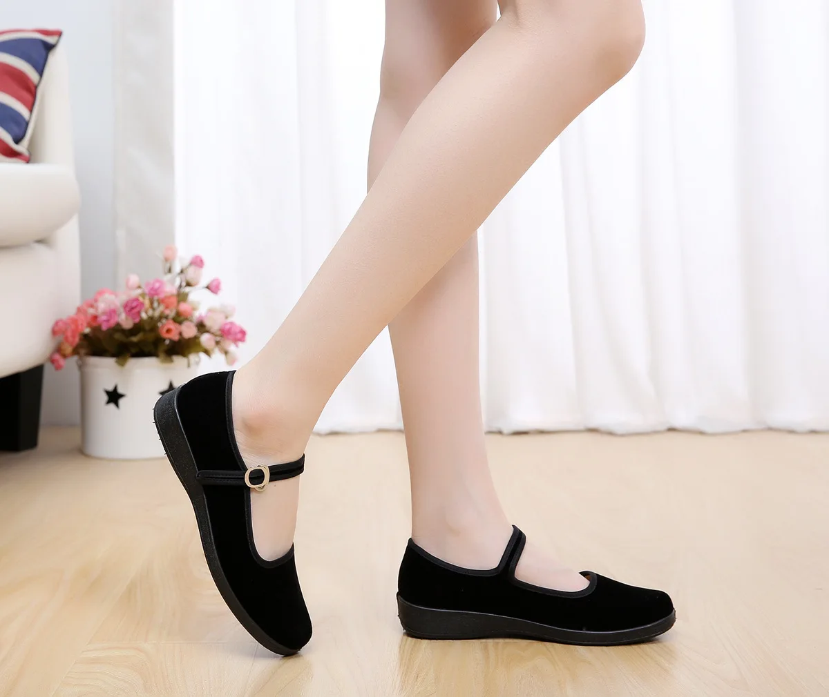 

Female walking shoes single shoes flat with soft bottom work shoes black walking shoes A9E1-A9E9