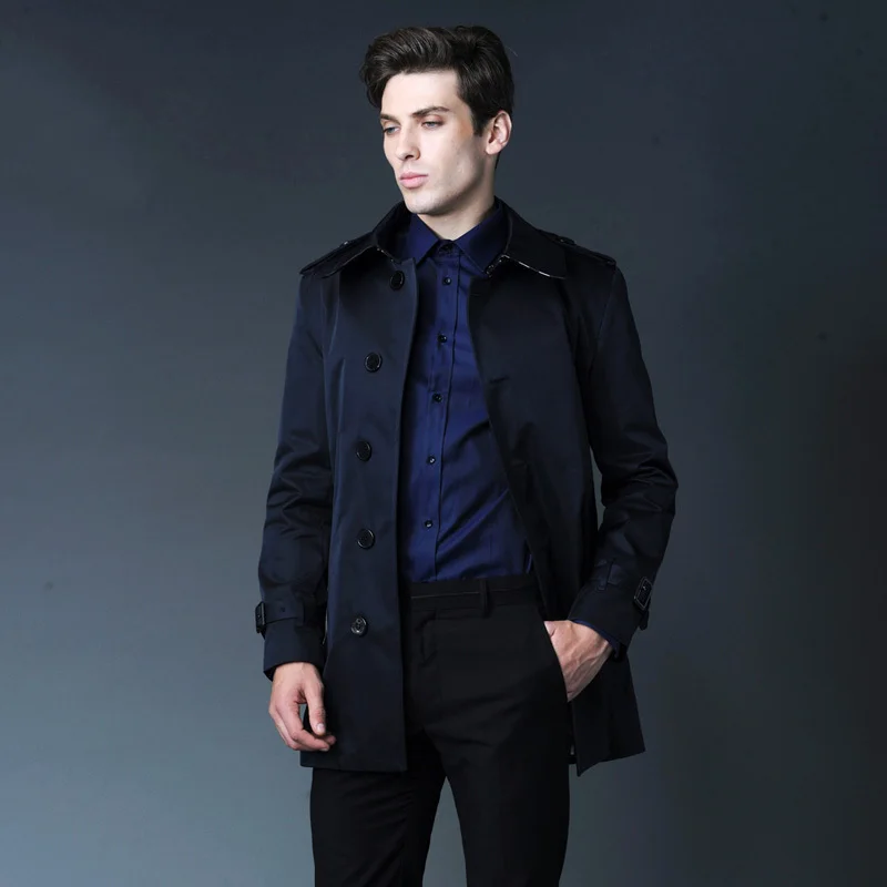 Бренд Ursmart мужской цвет хаки, ветровка однобортное пальто мужской подлинный популярный мужской тонкий ветровка - Цвет: navy