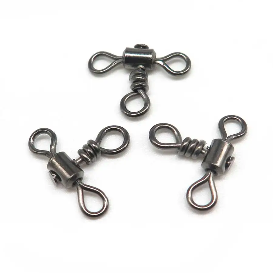 Minfishing 50Pcs 3 Way Fishing Swivel Stainless Steel Rolling Swivel