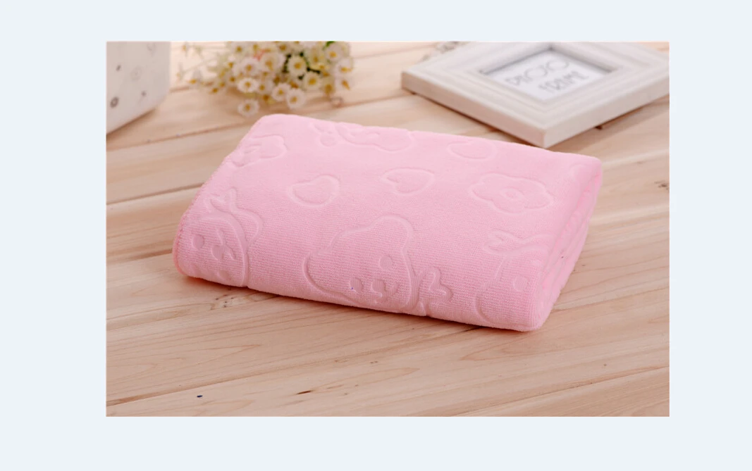 70 см x 140 см, хлопок, впитывающее полотенце с рисунком медведя, однотонное, мягкое, удобное, высший сорт, для мужчин и женщин, Пляжное, семейное, для ванной, полотенце для рук - Цвет: Розовый