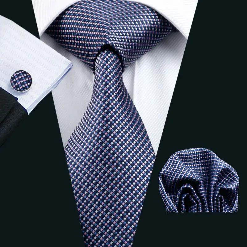 LS-660 Лидер продаж 2016 года Для мужчин галстук 100% шелк плед Классический жаккард галстук + платок + запонки набор для человека формальных