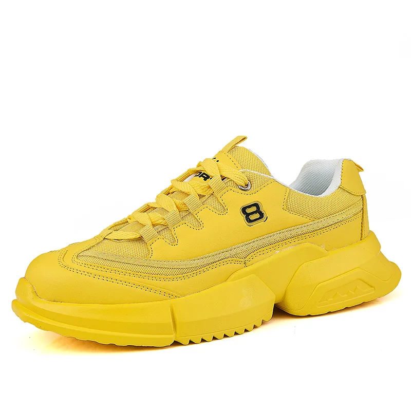 Men Sneakers 4 Color Running Shoes for Men Height Increasing Outdoor Sport Shoes Walking Jogging Footwear Zapatillas Mujer - Color: Yellow