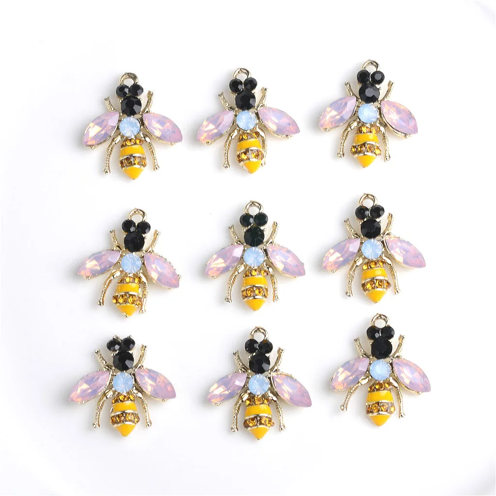 5pcs Mini Enamel Rhinestone Bee Charms Pendants Beads fit Necklace Bracelet Jewelry Making Crafts DIY Kegchain/Phone/Bag Charms