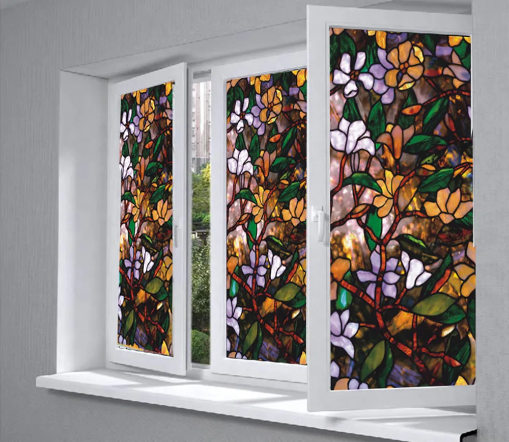 Как снять витражную пленку с оконного стекла Static Cling Frosted Stained Flower Glass Window Film Sticker Privacy Home Decor