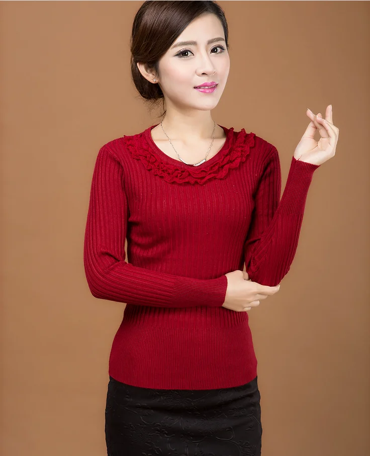 

Autumn Winter Pullover Kniting Sweater Women Sweater Female Solid Color Slim Elastic Middle-Aged Women Jumper T332