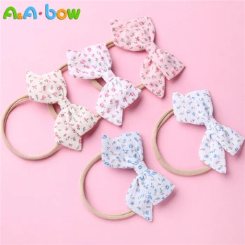 

1pcs Print floral Bow Headbands for girls, Solid Cute Elastic Nylon Bow Head band, School Girl Headwear Hair Accessories Gift