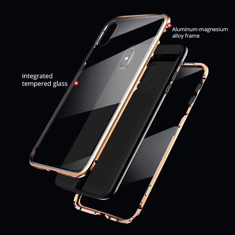 Модернизированный металлический магнитный чехол для iphone XS MAX XR, двухсторонняя, для стекла магнит 7 8 Plus 6s чехол Чехол Funda iphone 7 coque