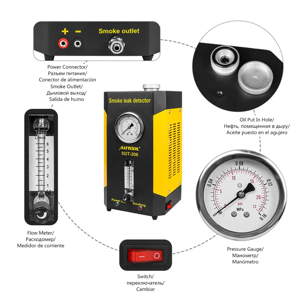 AUTOOL SDT206 автомобильный детектор утечки дыма автомобильный EVAP тестер утечки локатор автоматический диагностический генератор впускного пузыря подушка безопасности