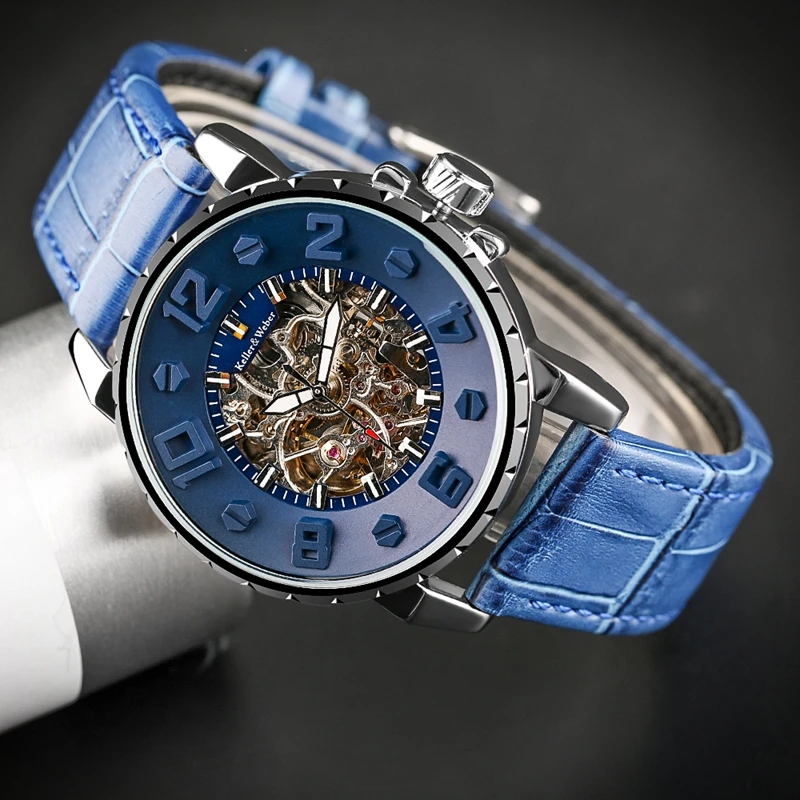 Мужские механические часы Keller& Weber, роскошные модные брендовые кожаные мужские спортивные часы, мужские автоматические часы, мужские часы