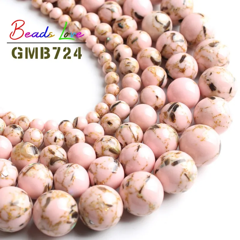 

Wholesale Round Pink Shell Turquoises Stone Beads For Beadwork Jewelry Making DIY Bracelet Necklace Jewellery 4 6 8 10 12mm 15''