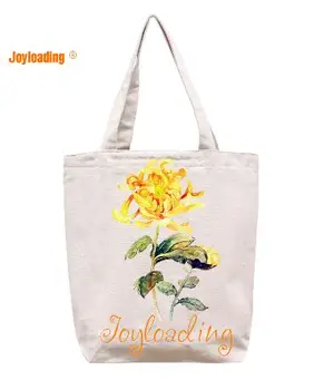 

Joyloading Canvas Cartoon Elegant Flower Oil Painting Design Reusable Grocery Shopping Bag Zipper Closure Foldable Tote Bag