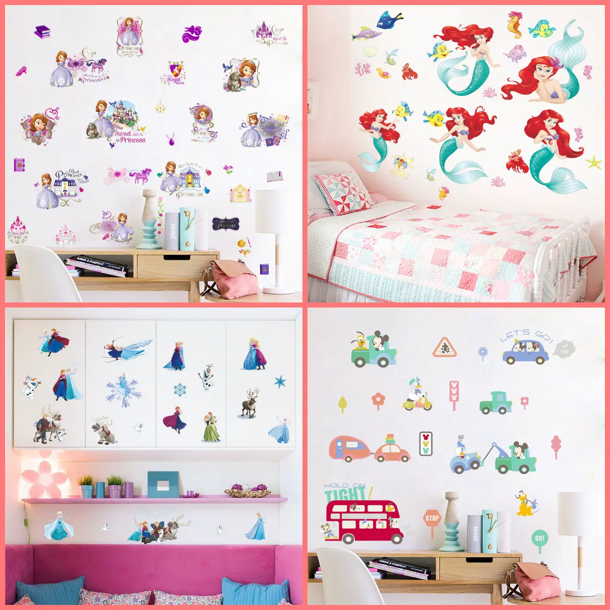 Cartoon Prince Sofia Frozen Mickey Mermaid DIY Wall Stickers For Kids Bedroom Wall Stickers Decal Art Mural Girls Bedroom Decor