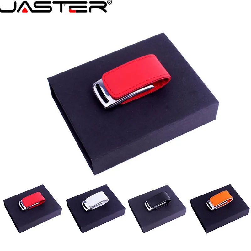 

JASTER Wholesale Leather & metal keyring chain USB+box flash drive PenDrive fashion creativo memory stick 4gb/64GB U Disk