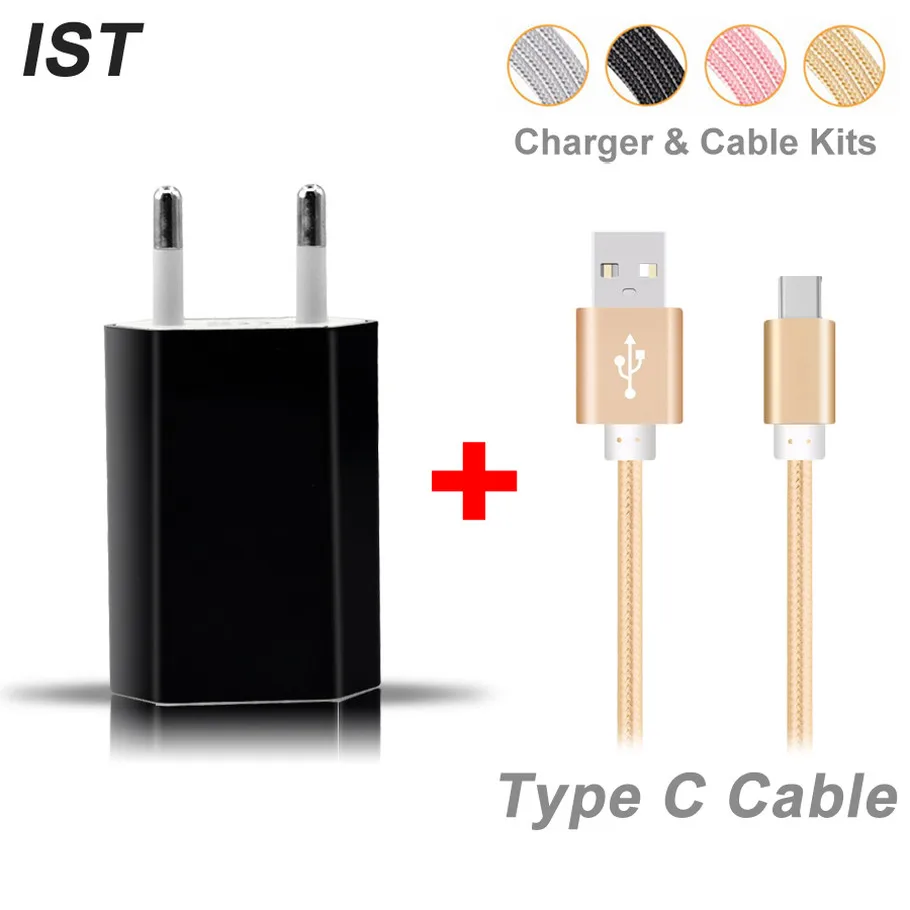 

2019 IST Charger Cable Kits USB Type C Cable For Xiaomi Mi6 Mi5 OnePlus 2 Type-C Cable Portable Charger EU Phone Charger Type C
