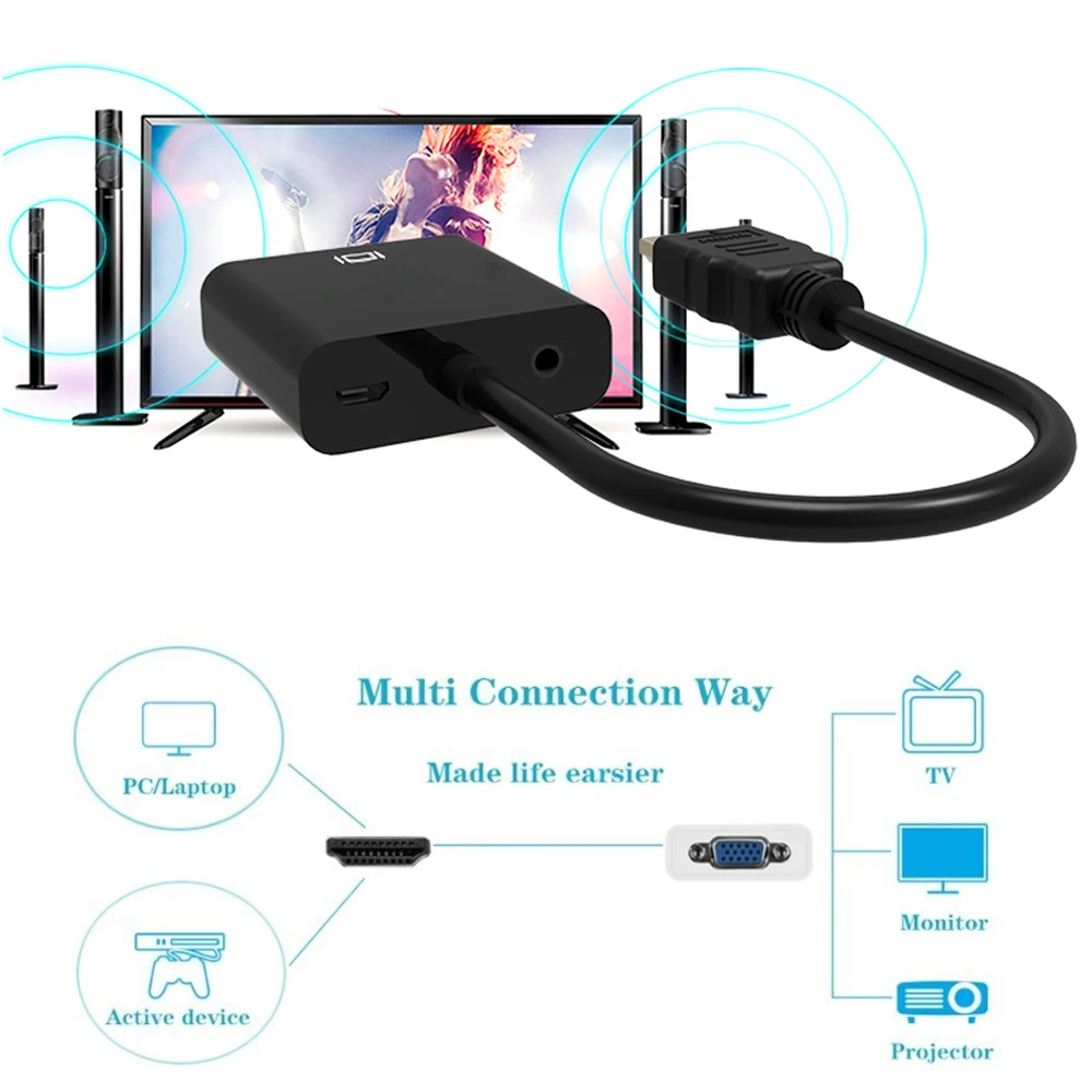 Perlinta HDMI TO VGA с аудио кабель и дополнительные USB Адаптеры питания, позолоченные высокого-Скорость 1080 P HDMI конвертер VGA адаптер