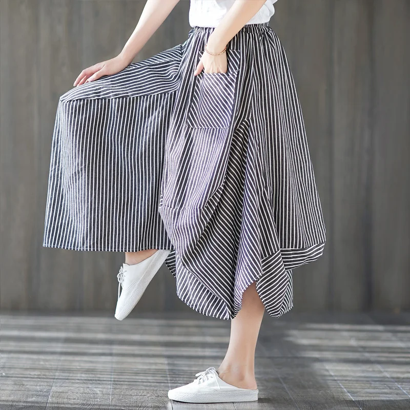 #0625 Summer White Black Striped Pants Women Vintage Casual Wide Leg Pants Female Pockets Asymmetrical Stripe Pants Ladies Thin #0625 Summer White Black Striped Pants Women Vintage Casual Wide Leg Pants Female Pockets Asymmetrical Stripe Pants Ladies Thin